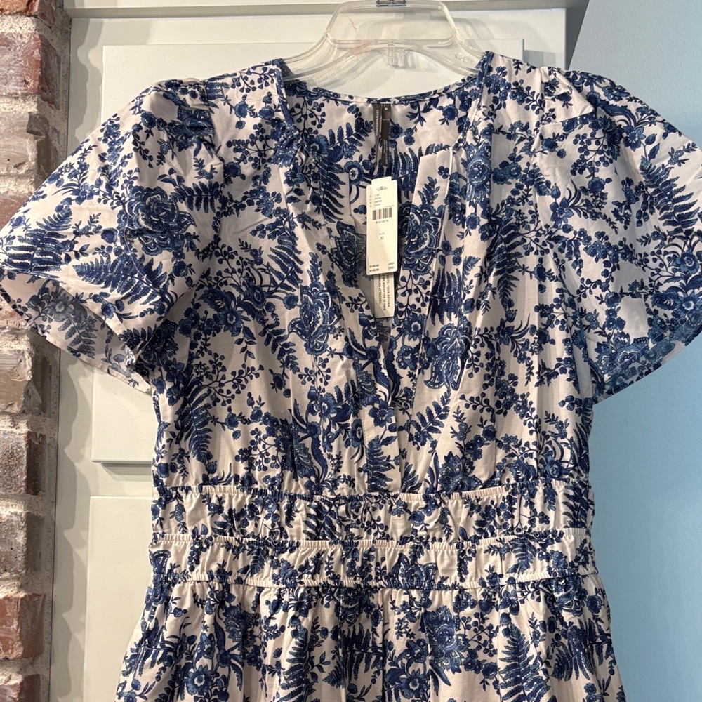 Anthropologie Navy and Cream Floral Midi Dress